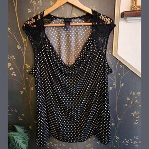 Polka dot cowl neck blouse by Torrid, black and white, size 3